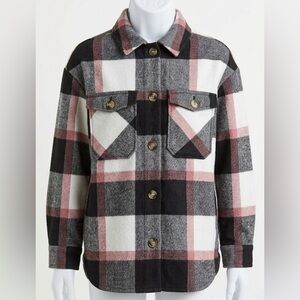 H&M Girls Plaid Shacket Jacket Dusty Rose Pink Black White Buffalo Youth 10/11